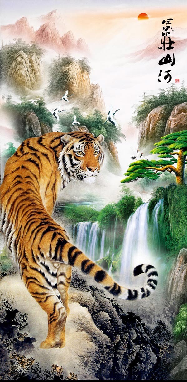 辦公室設(shè)計(jì)掛虎畫，上山虎和下山虎那種更適合